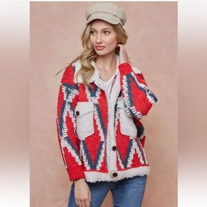 nwt ON BLUE Yellowstone ski lodge CARDI SWEATER jacket WESTERN RED/WHITE M